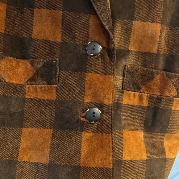 Vintage Danier Leather Suede Blazer Jacket Orange Checker Size XS Preowned - Picture 10 of 12